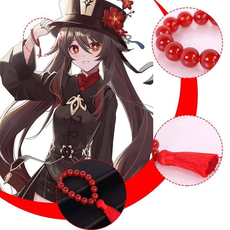 2pcs Genshin Impact Hu Tao Bracelet Red Agate Beads Stunning Cosplay Jewelry Decor For Fans