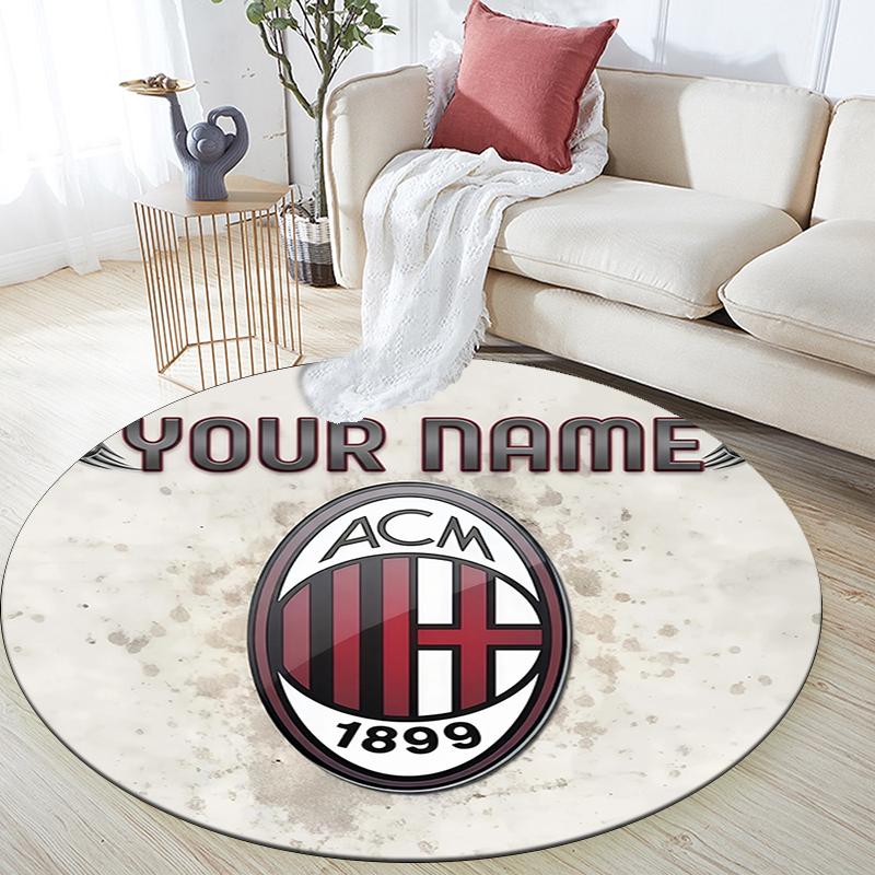 Custom Name,AC Milan pattern round rug,Carpet Rug for Living Room Bedroom Playroom ,Non-slip Floor Mat,Holiday Gifts and Birthday Gifts.