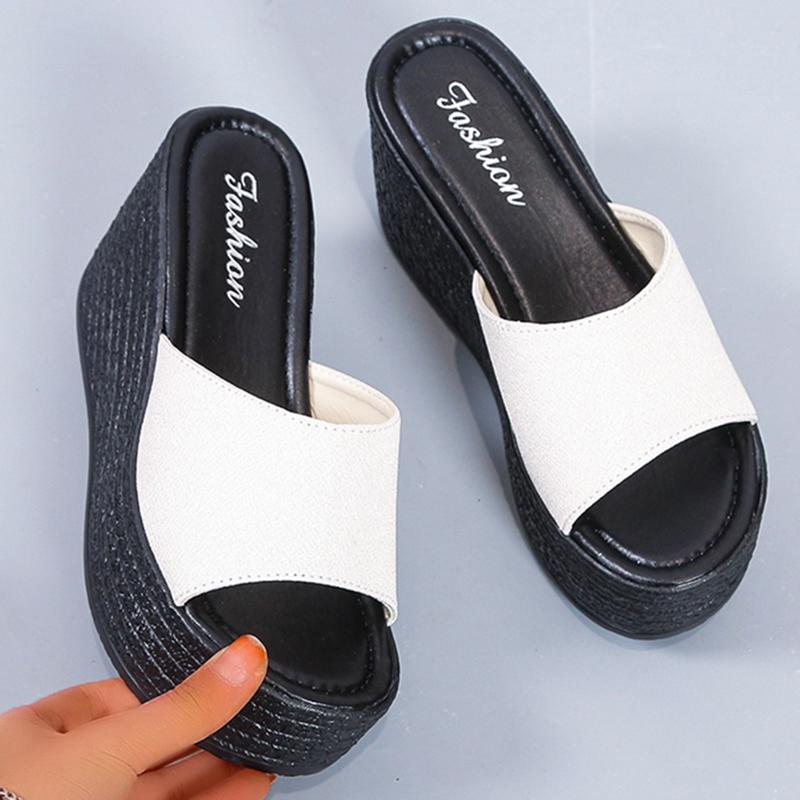 

Женские тапочки на платформе и танкетке Lucyever, лето 2024 г., сандалии с открытым носком и высоким каблуком, повседневная женская обувь больших размеров для отдыха на открытом воздухе, пляжная обувь 43 34 бежевый