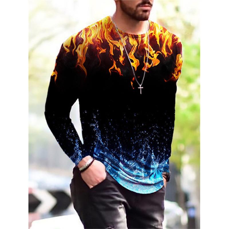 3D Gedrucktes Hip Hop Rock T-Shirt Für Männer Buntes Muster T-Shirts Frühling Herbst Freizeit Langarm Rundhals Oberteile Lockere T-Shirts