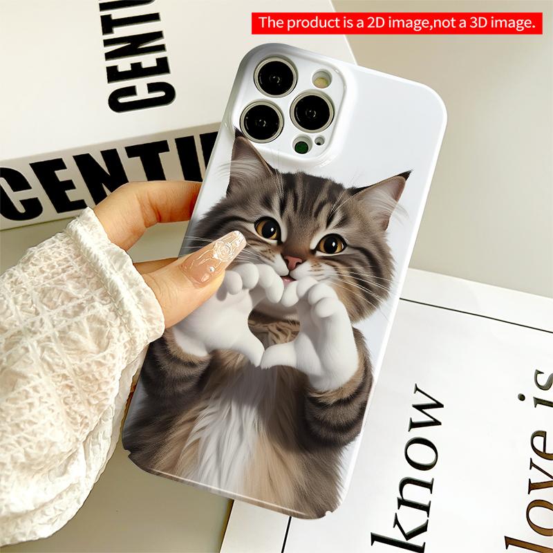 2DFlat Heart-Shaped Paws Cat Portrait Phone Case All inclusive film hard iPhone case, compatible with iPhone 18 Pro Max 17 16 15 14 13 12 11