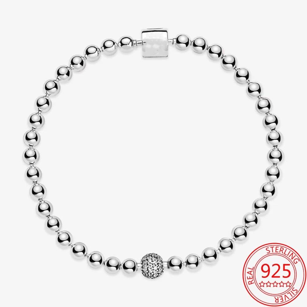 Bracelet romantique en argent sterling 925 avec perles et fermoir à seau de marque tendance Bracelet basique pour la Saint-Valentin Cadeau