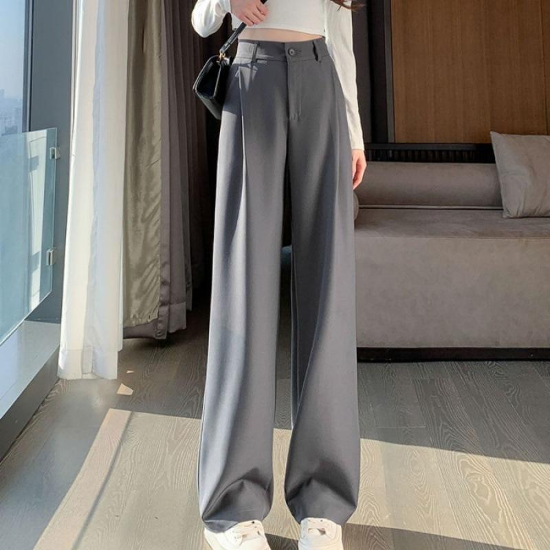 Black suit pants women's small spring and autumn straight high waist thin advanced sense drape pear shape body wide leg pants