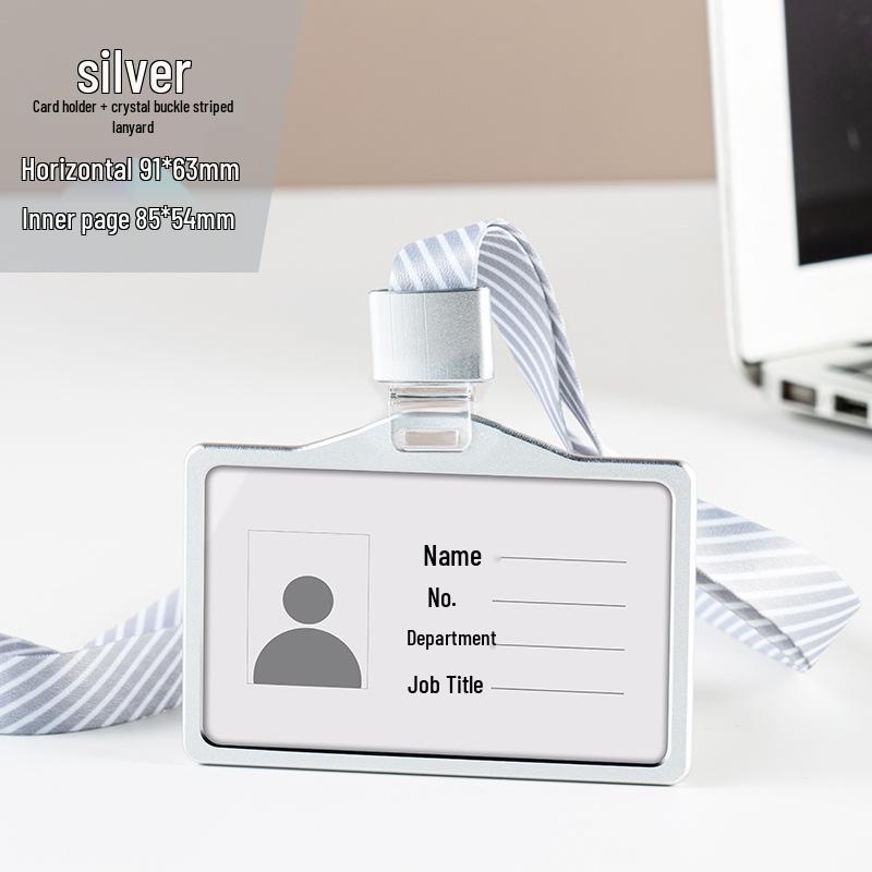 Aluminum Alloy ID Card Holder with Crystal Buckle Lanyard for Employees and Students