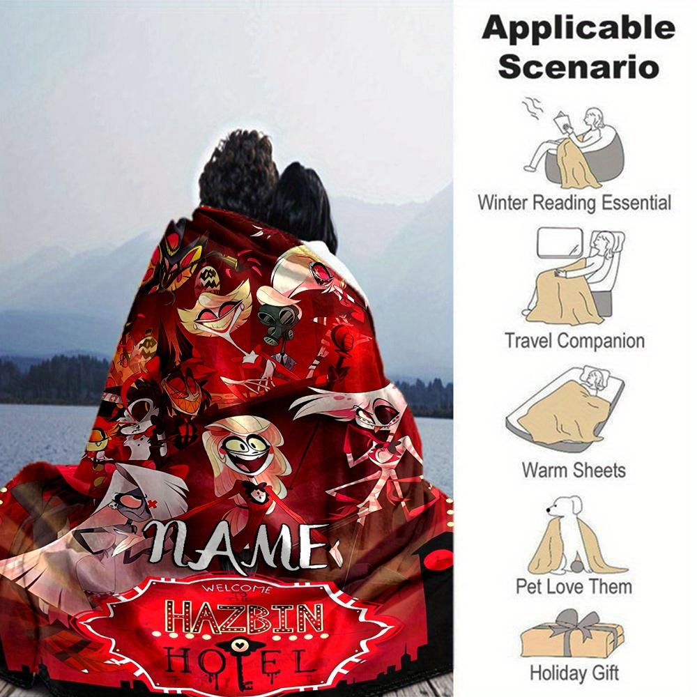 Hazbin Hotel Customizable Name Flannel Blanket Comfortable All Seasons Suitable For Sofas Beds Travel Camping Office Decoration Perfect Gift For