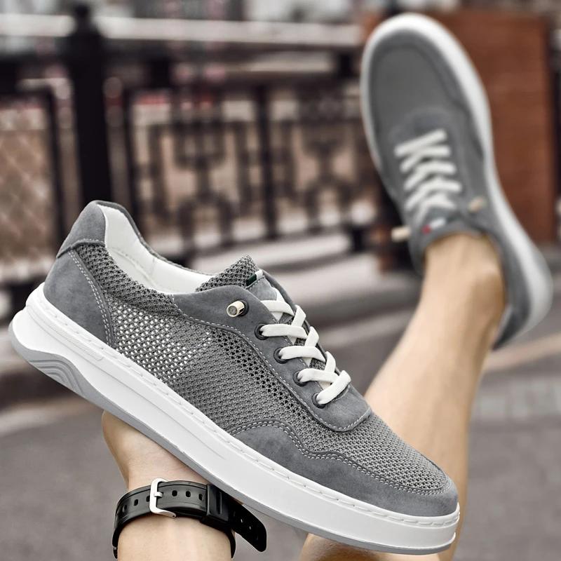 Summer Microfiber Hollow Flat Sole Board Shoes for Men Outdoor Lace Up Men's Sport Shoes Trendy Casual Men's Casual Board Shoes