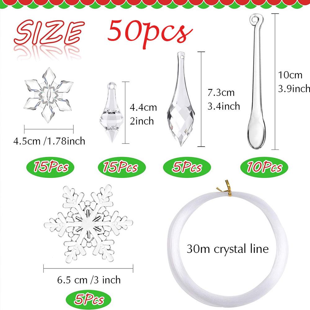 50 průhledných ozdob ve tvaru rampouchů a sněhových vloček pro DIY vánoční stromek