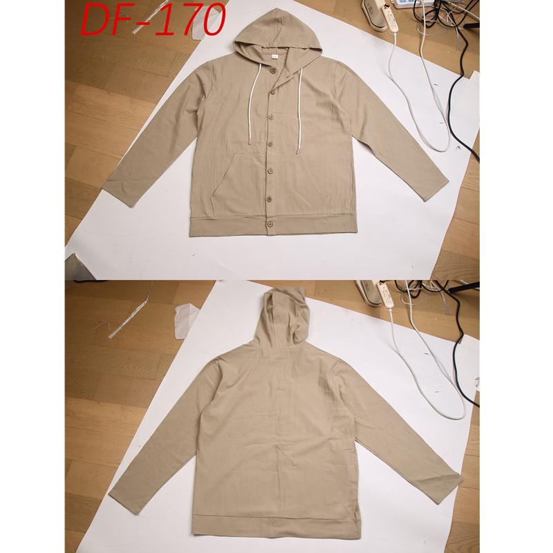 Men's Linen Shirt Solid Streetwear Long Sleeve Hoodie Cardigan Clothing for Men Button Tops Casual Loose Men Hooded Shirt