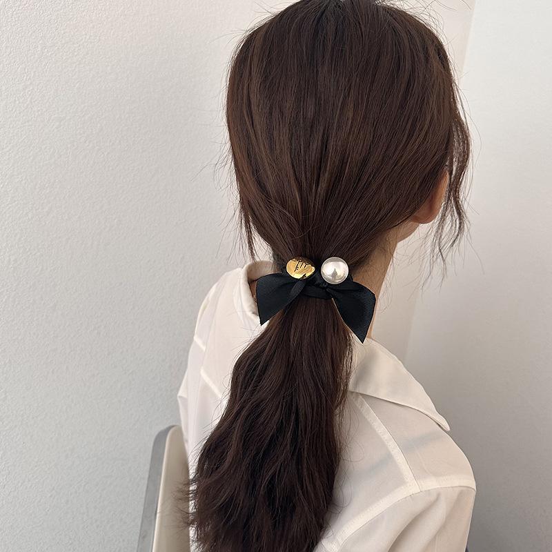 Simple and Elegant, High-end Pearl Leather Band Hair Tie, Bow, High-elasticity Leather Band Hair Band, Hair Tie