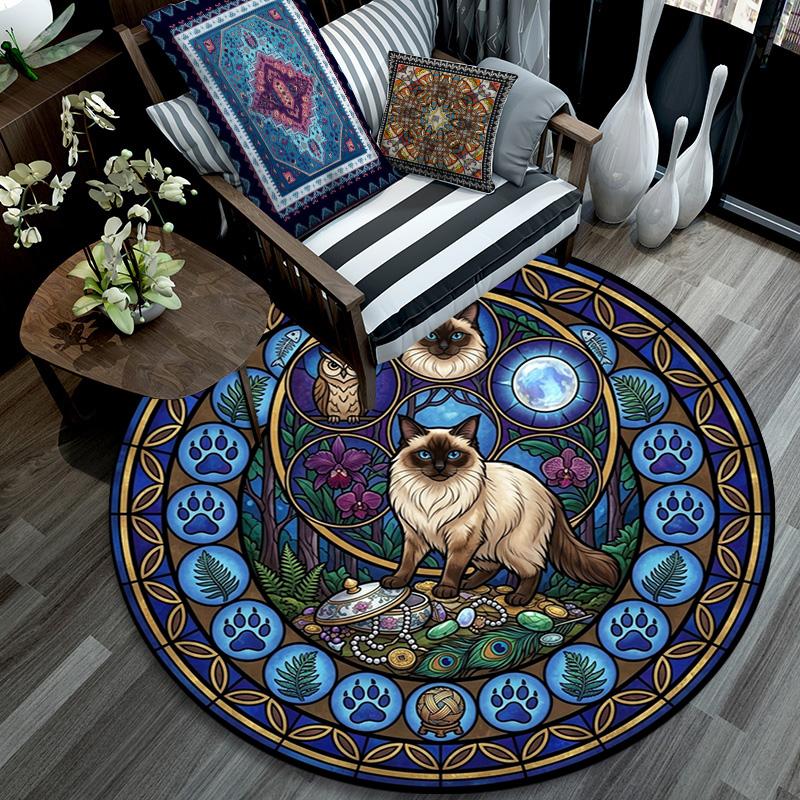 Wild Cats Symbols Round Area Rug Under Office Chairs Bedroom Living Room Home Decor