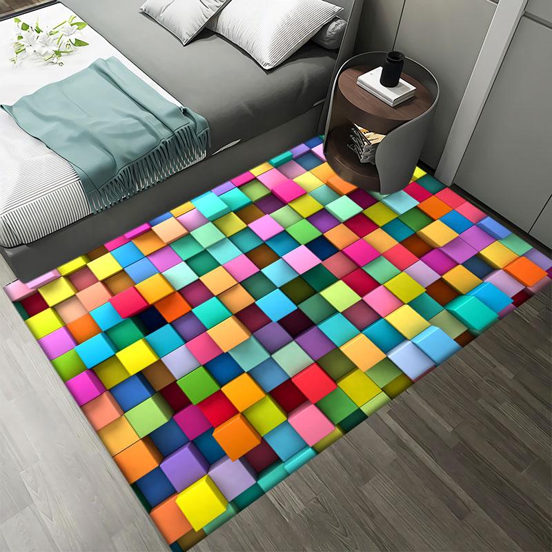 3D Colorful Geometry Block Carpets Large Area Rug for Living Room Bedroom Carpets Anti-Slip Floor Mat Kitchen Abstract Bath Mat