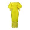 D247 Off-Shoulder Cold-Shoulder Bodycon Dress with Lace Patchwork and Lantern Sleeves