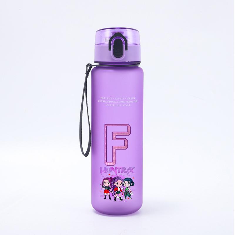 650ml KPop Demon Hunters Sports Water Bottle Boy Motivational Leak Proof Portable Reusable Cups Outdoor Travel Gym Jugs Gift