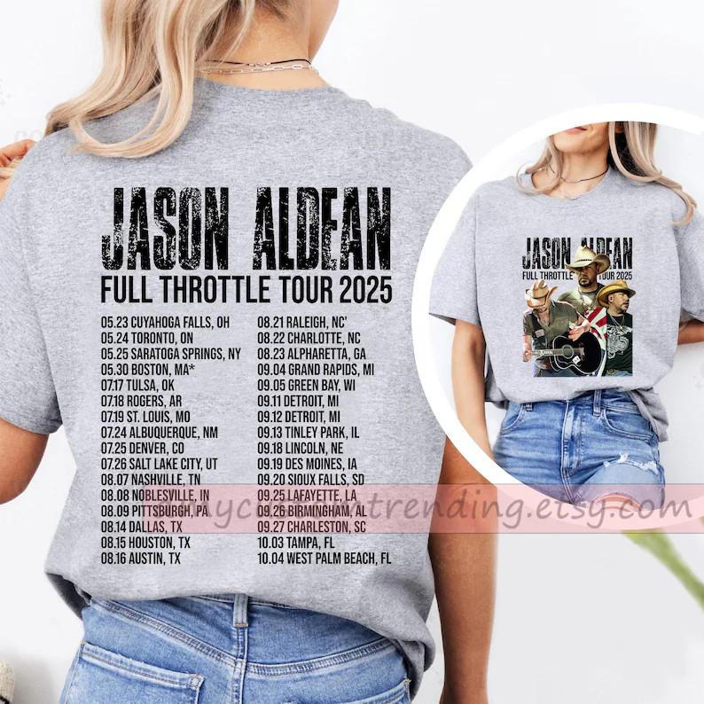 

Jason Aldean Full Throttle Tour 2025 T-Shirt, Country Music, sport gey tee 4XL