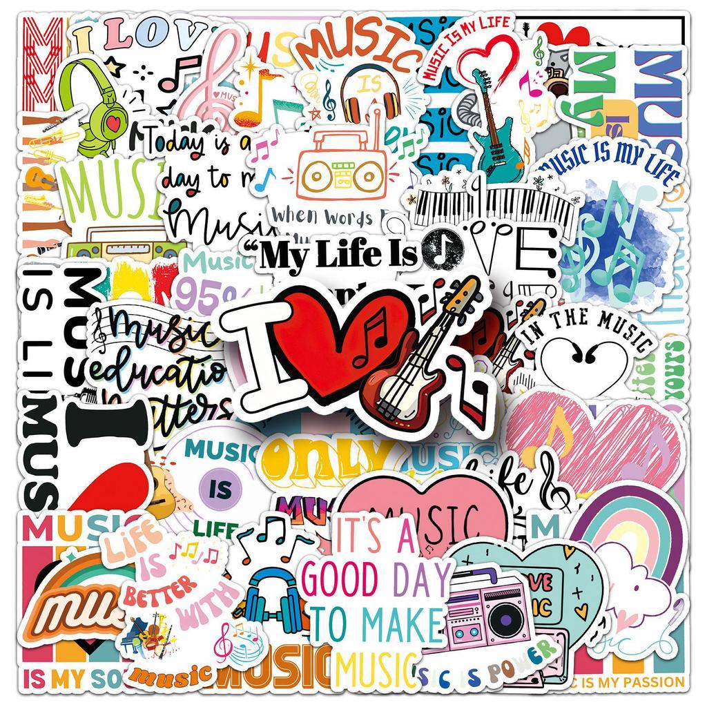 51 Music Graffiti Stickers: Personalized English Phrases for Decorating Phone Cases, Water Bottles, and Guitars