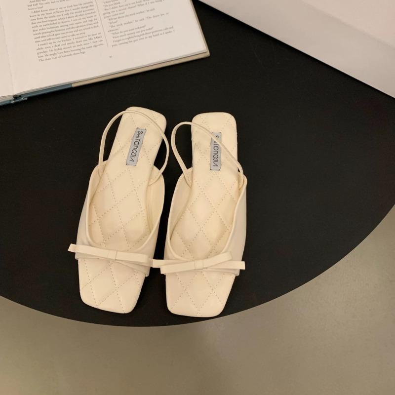 

Женские сандалии балетки с бантом шлепанцы туфли с квадратным носком женские летние 2025 тренд платье с открытым носком повседневные пляжные удобные сандалии 40 грязно-белый