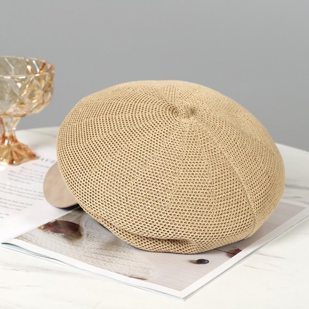 Thin Hollow Knitted Beret Korean Beanie Cap Retro Painter Berets  Girls