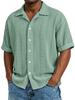 Mens Jacquard Short Sleeve Casual Loose Lapel Solid Vacation Beach Shirt
