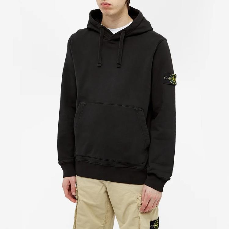 STONE ISLAND Garment Dyed Popover Hoodie 'Black' Men's 741564151-V0029