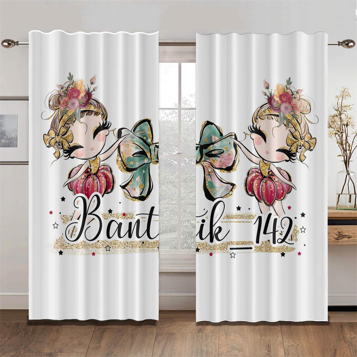 

Милая парижская танцовщица принцесса эльф розовый бант светофильтрующие шторы оконные шторы для гостиной спальни декор 2 шт 50W130H(CM) 2PCS