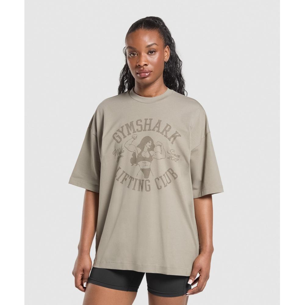 

Gymshark Lifting Girl Graphic Oversized Tee Linen Brown B4b3h Nbzl