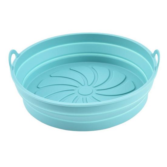 

Складная круглая силиконовая вставка для фритюрницы, двойные ручки, антипригарная, пищевого качества, термостойкая, многоразовая, противень для выпечки в духовке, корзина, миска синий