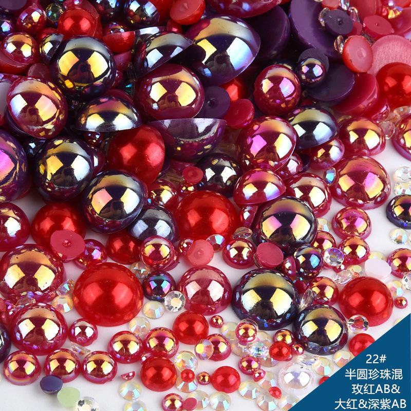 Mixed Abs Semicircular Pearl Resin Flat Bottom Diamond Set Imitation Pearl Mixed Size Diy Jewelry Accessories