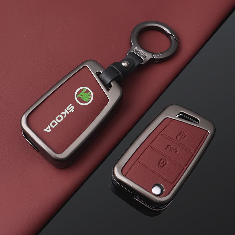 For Skoda Octavia Kodiaq Karoq Zinc Alloy Leather Car Remote Key Case Fob Cover Holder Shell Protector Keychain Accessories New  JT3