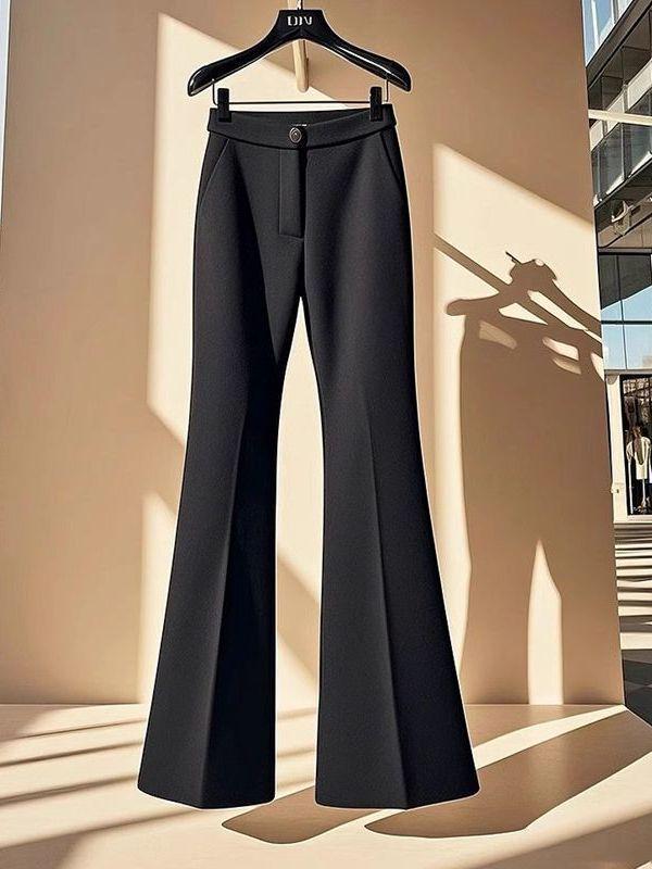 2026 Spring/Summer High-Waist Slim Fit Black Bell Bottoms - Flattering Micro Flare Suit Pants for Women