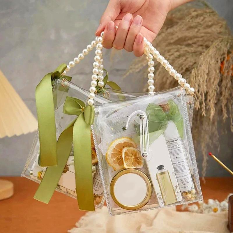

1 шт. портативная искусственная жемчужная ручка прозрачная ПВХ конфета маленькая сумочка подарочная сумка водонепроницаемая