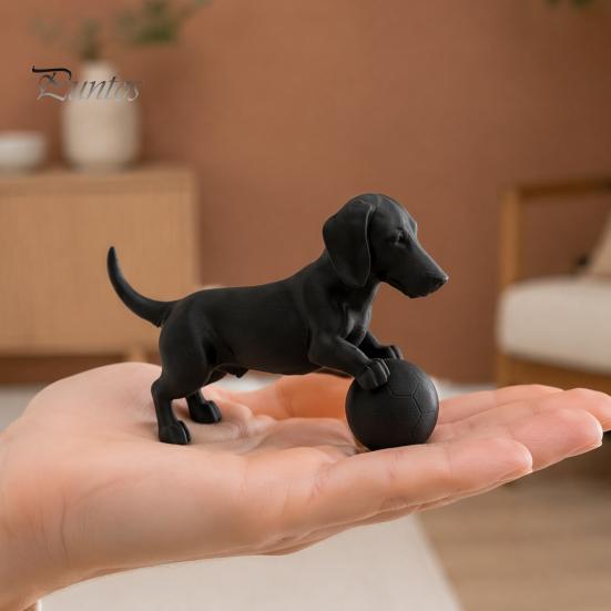 Creative Desk Accessories Mini Dachshund Football Figurine, Matte Black 3D Printed Statue, Statue Modern Style Minimalist Ornament for Home