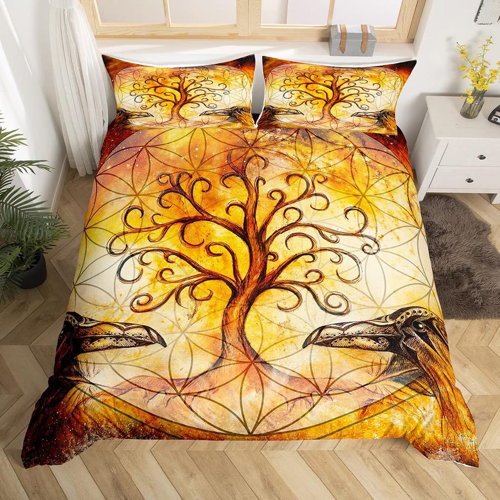 Geometric Eagle Duvet Cover Sets Full Size,Gold Starry Galaxy Bedding Set 3pcs,Abstract Mountain View Nature Animals Quilt Cove