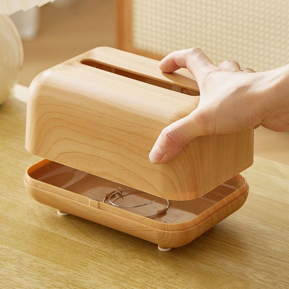 Multi-functional Imitation Wood Grain Tissue Box Ins Style Napkin Dispenser  Living Room Decoration