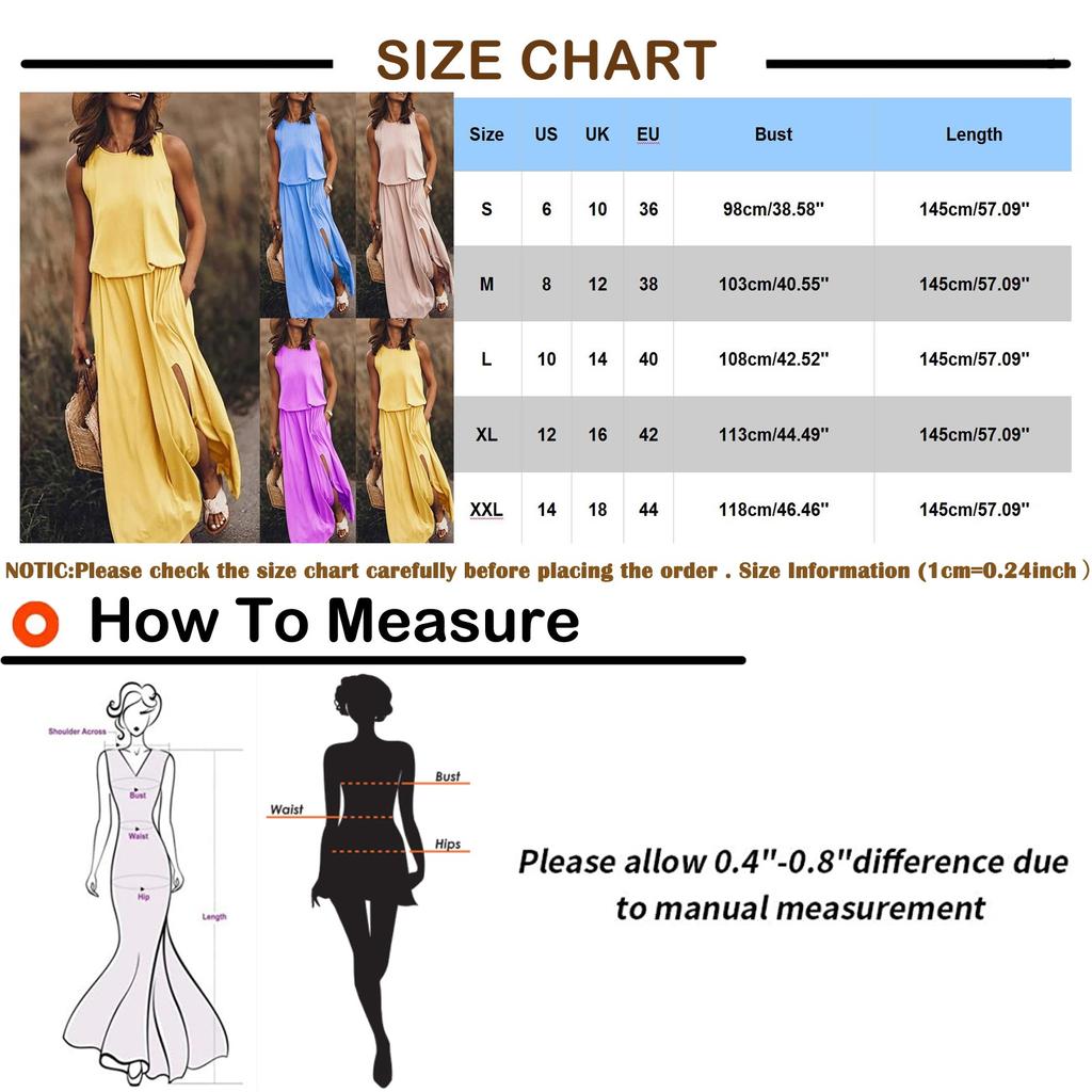 Fashion Womens Solid Color Round Neck Sleeveless High Waist Split Dress