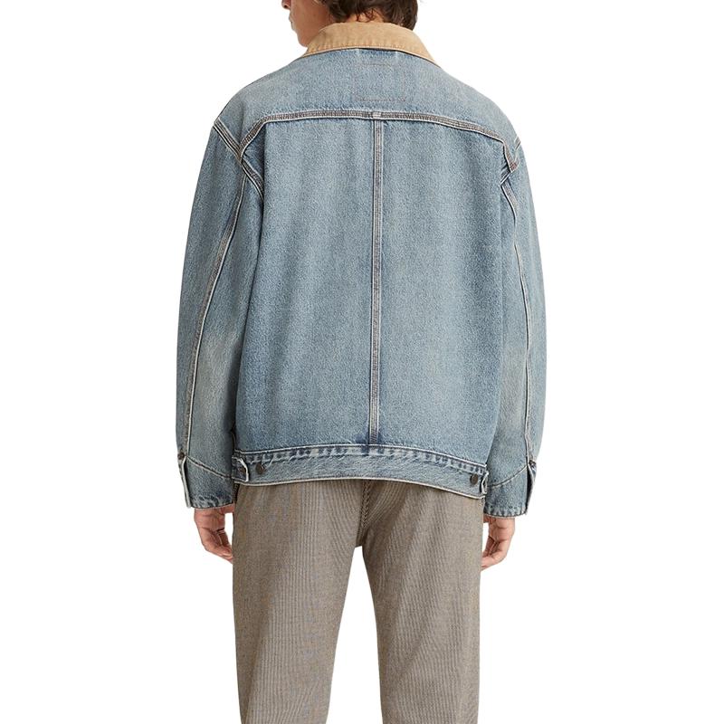 

Модная джинсовая куртка Levis с эффектом стирки, свободного кроя, с длинными рукавами, для мужчин, средне-синяя A0640-0006 XS