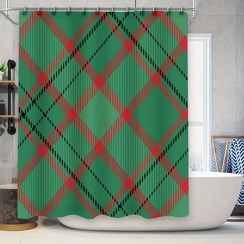 

Green Red Plaid Shower Curtain Bathroom Decor Waterproof Fabric For Home Decoration W60H190(CM)-1 Pcs