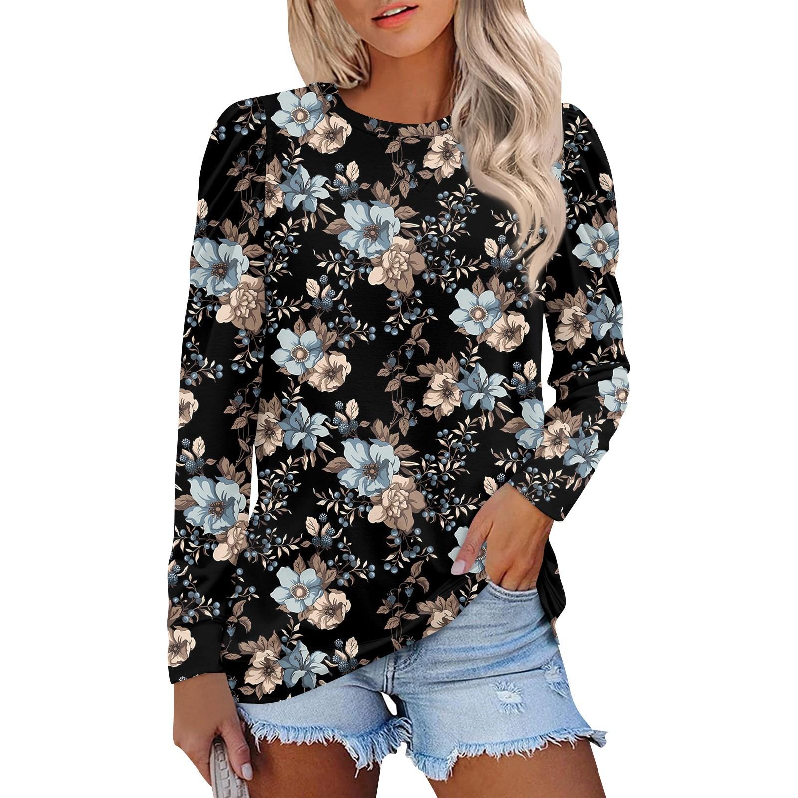 

Топы для женщин, осенние рубашки с длинным рукавом, повседневные свитера с круглым вырезом, мягкие свободные топы с принтом XXXL