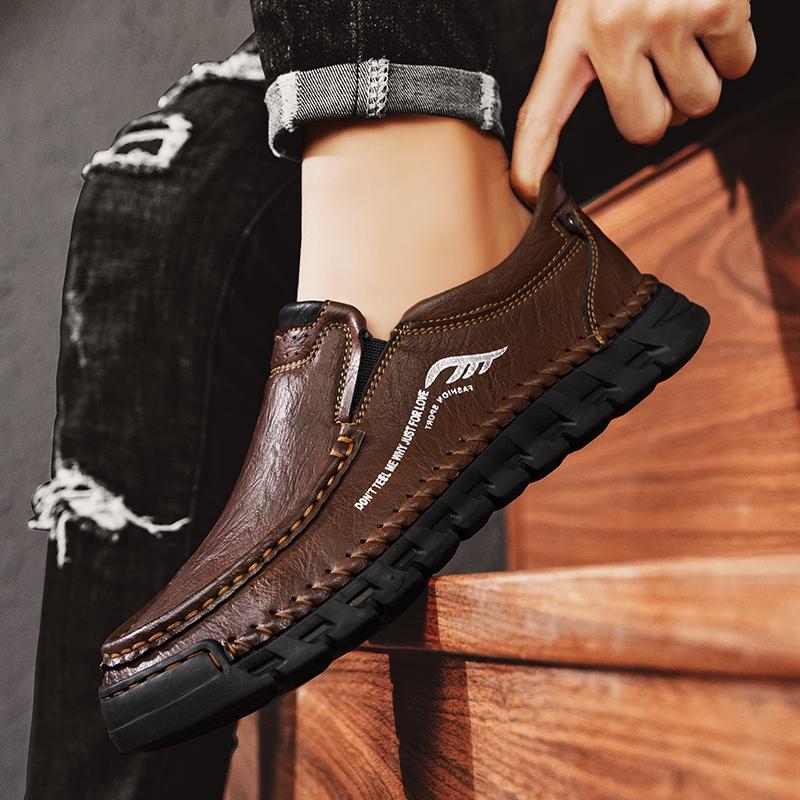 Fashion Handmade Male Slip on Flats New Breathable Loafers Genuine Leather Walking Shoes Fashion Comfortable Men's Casual Dress Shoes