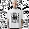 Smil Graffit O-Neck Oversize Loose Tee Y2k For Men Tees Graphic Hippie T-shirt Casual Style Clothes Slight Stretch Tops