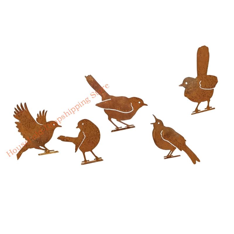 Decorative Metal Bird Figurines Set with Realistic Rusts Finish For Garden Pathway Accent Backyard Ornament 85AD