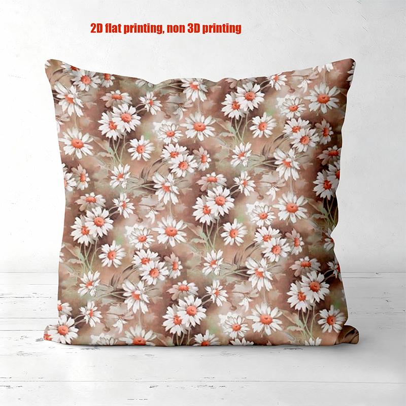 Rustic Daisy Floral Pattern Decorative Throw Pillow Cover 2D Printed Polyester Sofa Cushion Case For Home Bedroom Decor