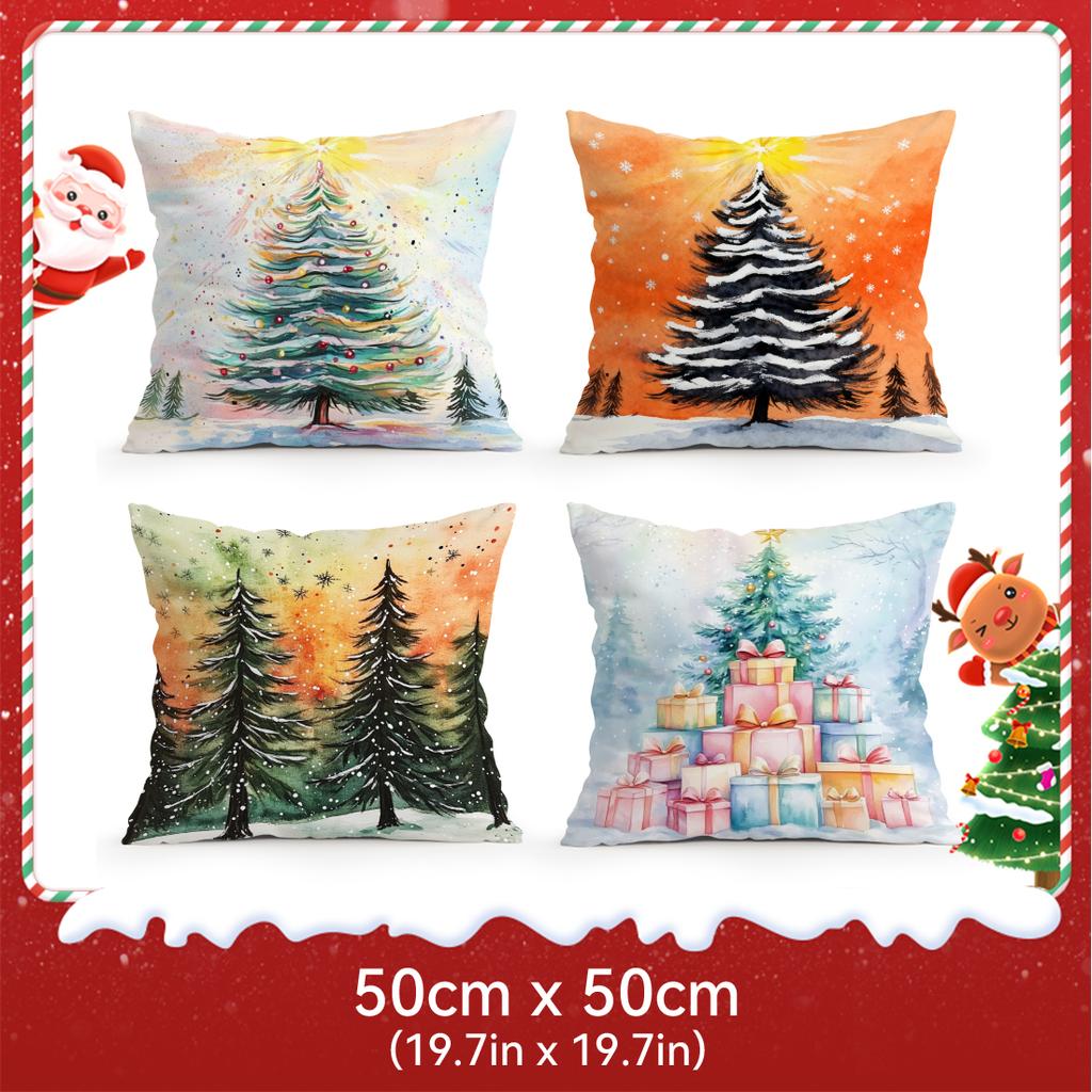 Watercolor Christmas Tree Illustration Pillowcase Bedroom Cushion Cover 100% Polyester Living Room Cushion Pillowcase Home Decor