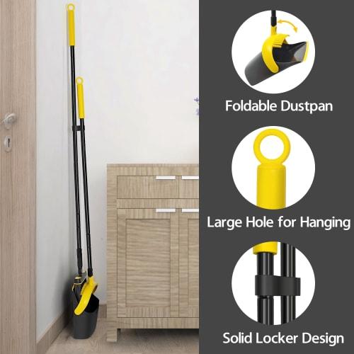 JEHONN Long Handle Dustpan and Brush Set, 138cm Tall, with Rotating Broom, Upright Folding Dustpan, and Comb Teeth for Home Kitchen, Lobby, and Indoor
