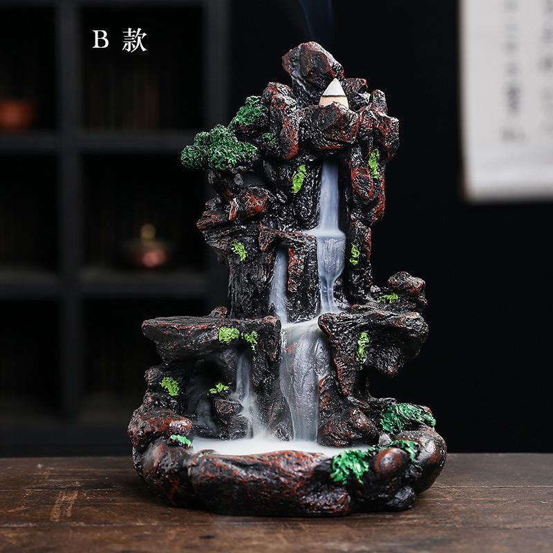 Resin Crafts Backflow Aromatherapy Furnace Creative Resin Alpine Flowing Water Backflow Incense Burner Home Relief Decoration