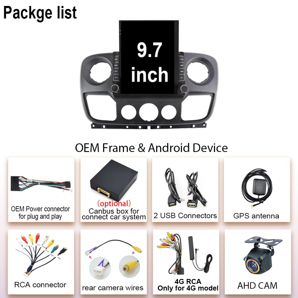 9.7 Inch For Renault Master Nissan NV400 Opel Movano 2010 2021 For Tesla Style Car Radio Video Audio Multiemedia Player No 2din