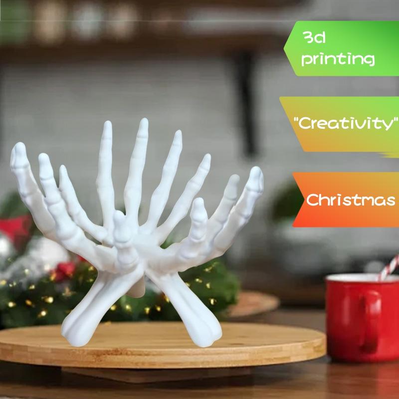Skeleton Hands Bowl 3D Printing Halloween Skull Bowl Home Decoration Spooky Halloween Decorative Bowl Held by Skeleton Hands