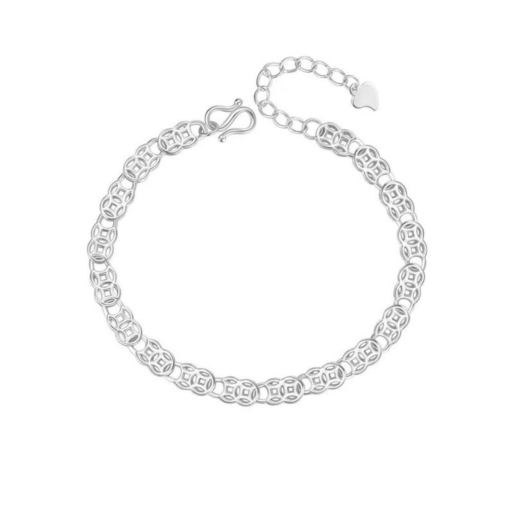 Women's Light Luxury S925 Sterling Silver & Copper Coin Bracelet - Elegant Gift for Her