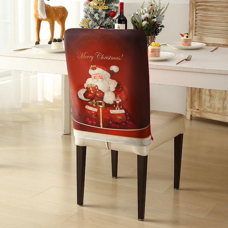 Christmas Chair Cover Elastic Spandex Durable Seat Slipcover Cute Cartoon Printed Chair Case For El Home Holiday Decoration