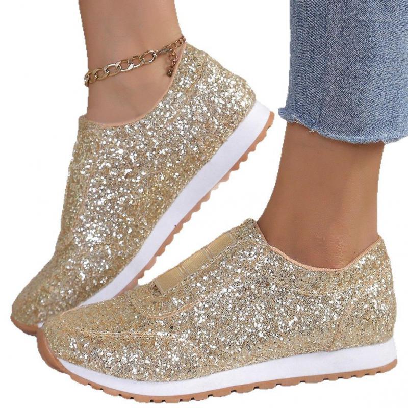 Fashion Women's Silver Glitter Sneakers For Women Bling Shoes Slip-on Casual Trend Platform Sport Shoes Woman Non-slip Vulcanize Shoes