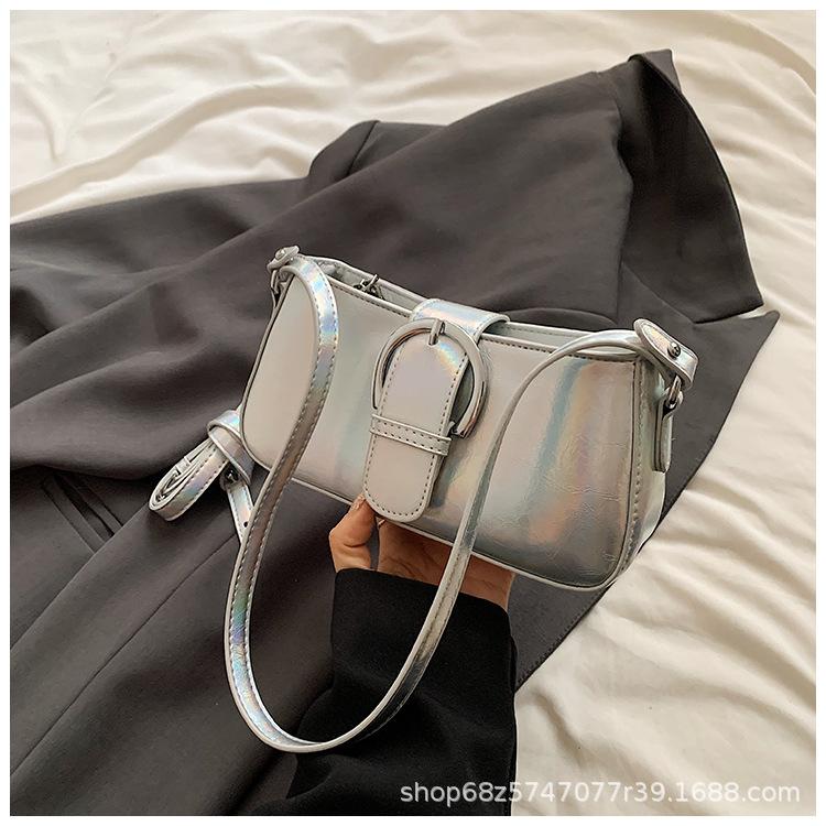 

Premium foreign style niche silver bag women s loose feeling belt buckle single shoulder underarm bag mini crossbody small square bag